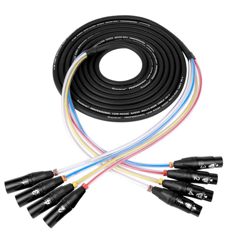 BESCOOS Toronce 4 Channel Professional Multi-Media Snake Cable 4 Pairs Male to Female 3 Pin XLR Balanced Audio Extension Cable (25Feet) - Image 1